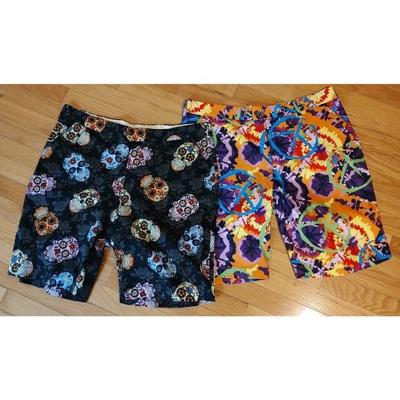 Men's Loudmouth Skull Print & Peace Golf Performance Shorts - Size 38 - Picture 1 of 9